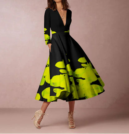 V-neck Long-sleeved Dress for Women