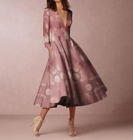 V-neck Long-sleeved Dress for Women