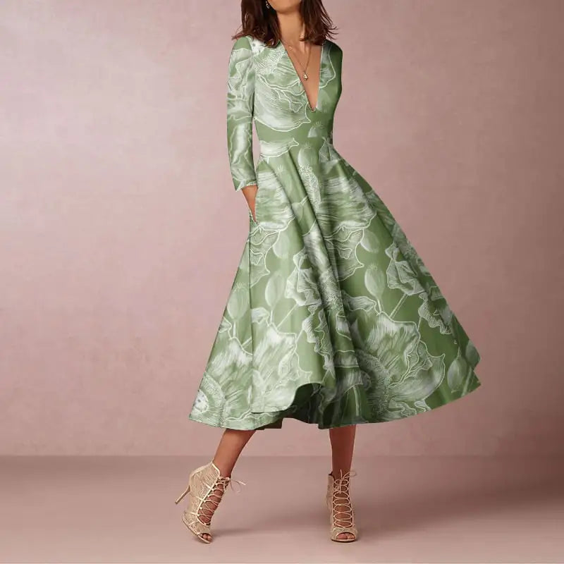 V-neck Long-sleeved Dress for Women