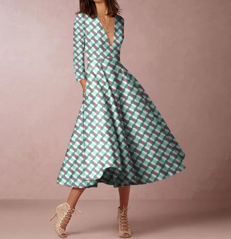 V-neck Long-sleeved Dress for Women