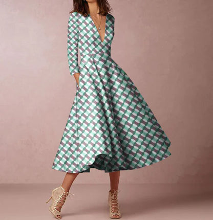 V-neck Long-sleeved Dress for Women