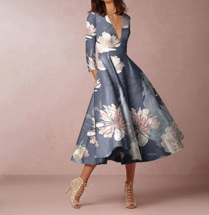 V-neck Long-sleeved Dress for Women