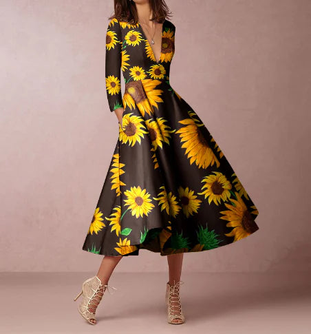 V-neck Long-sleeved Dress for Women