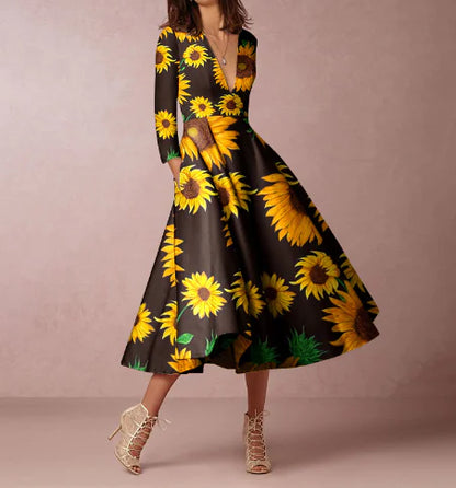 V-neck Long-sleeved Dress for Women