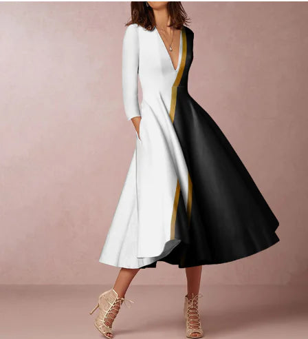 V-neck Long-sleeved Dress for Women