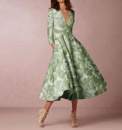 V-neck Long-sleeved Dress for Women