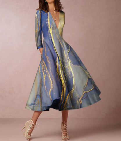 V-neck Long-sleeved Dress for Women